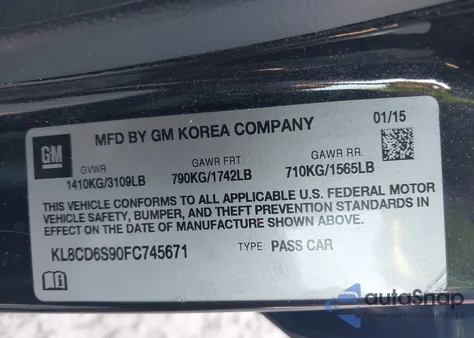 2015 Chevrolet Spark 1Lt Cvt z USA, uszkodzony, nr VIN KL8CD6S90FC745671